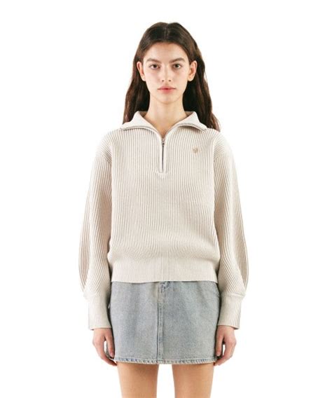 Musinsa Codegraphy Woman Balloon Sleeve Knit Half Zip Oatmeal