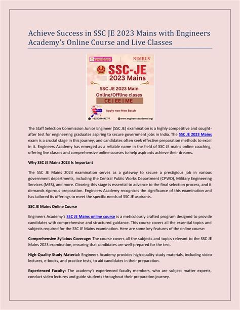 Ppt Achieve Success In Ssc Je Mains With Engineers Academy S