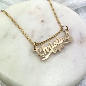 Solid Gold, Heart Name Necklace, Nameplate, Diamond Cut, 14K Solid Gold ...