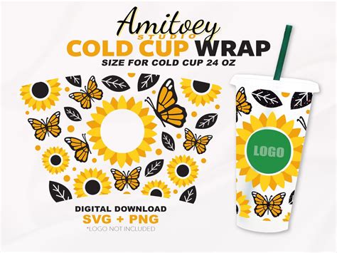 Sunflower And Butterfly Full Wrap SVG Summer Flowers Sunny Hot For Cold Cup 24 Oz SVG PNG Files