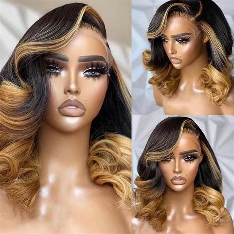 Amazon Ombre Blonde Body Wave Short Bob Wig 13x6 HD Invisible Lace Frontal Human Hair Wigs