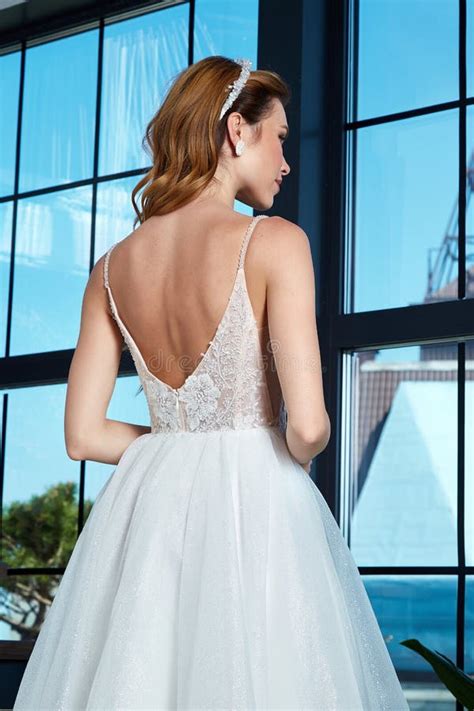 Beautiful Brunette Woman Pretty Bride Wedding Big Day Marriage Ceremony In Summer Garden Wearing