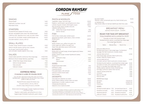 Menus Plane Food Gordon Ramsay Restaurants