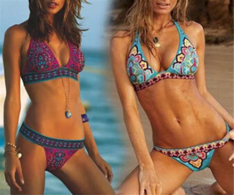 Women Summer New Sexy Ethnic Print Swimsuit Bikini Set Push Up Bandage Swimming Costume Bathing