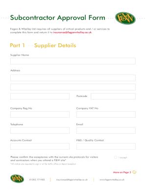 Fillable Online Subcontractor Approval FormFagan Whalley Fax Email