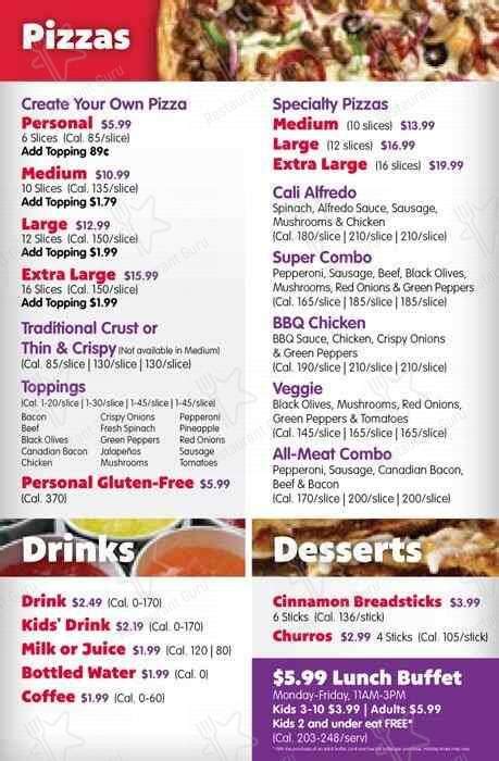 Menu At Chuck E Cheese Pizzeria Sugar Land Town Center Dr