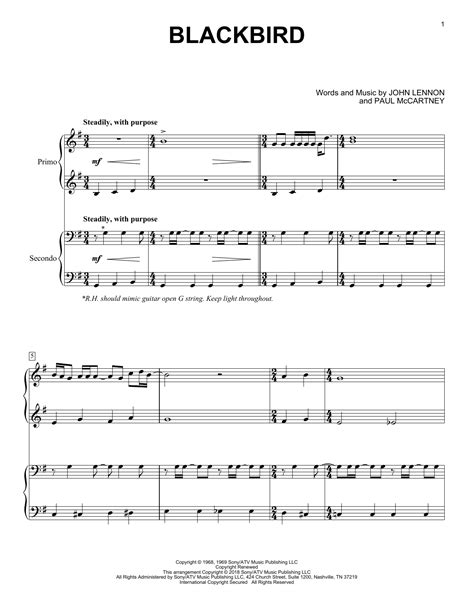 Blackbird By The Beatles Sheet Music For Piano Duet At Sheet Music Direct