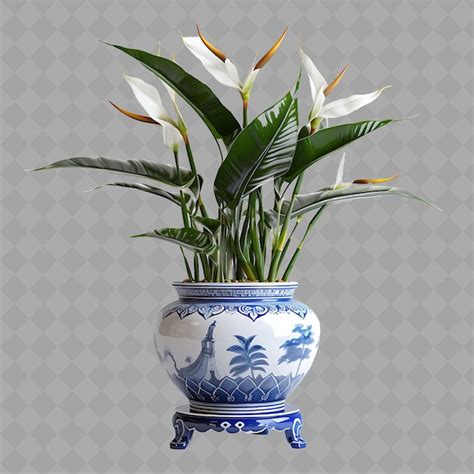 Premium Psd Png Birds Of Paradise In Ceramic Pot On Ceramic Stand