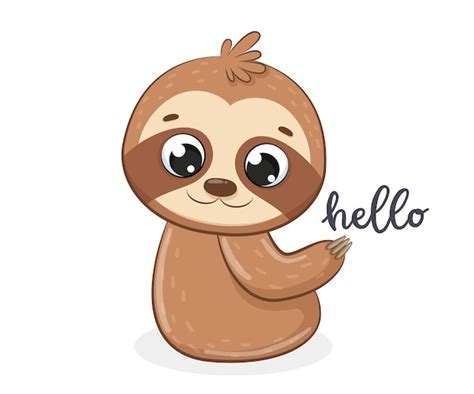 Premium Vector | Cute sloth says "hello".cartoon vector illustration.