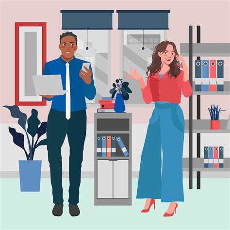 premium vector businessman woman busy working  office illustration