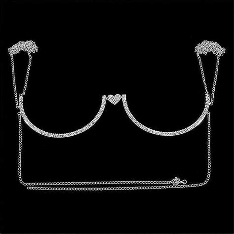 Heart Rhinestone Chest Bracket Body Jewelry Bra Chain For Women Chain Top Bikini Halter Bra New
