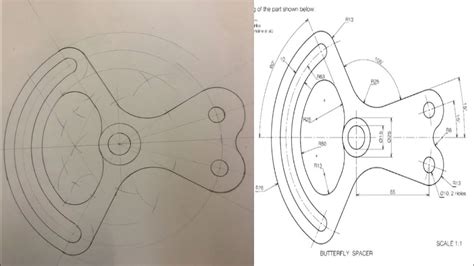 Butterfly Spacer Engineering Drawing Blending Of Curves And Tangency Problems Youtube