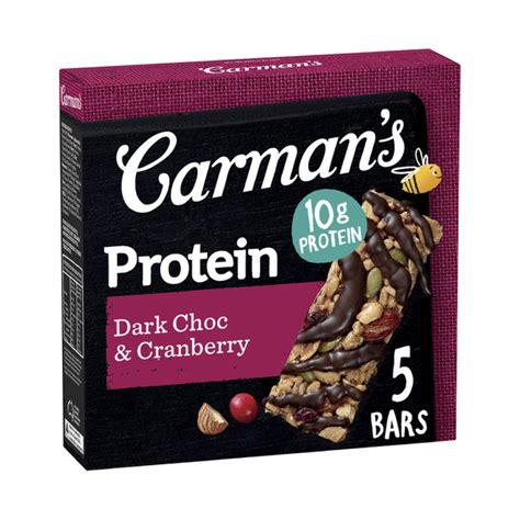 Calories In Carman S Dark Choc Cranberry Gourmet Protein Bar 5 Pack