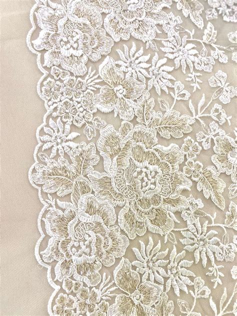 Nude Off White Beatrice Corded Embroidery Sequin Lace
