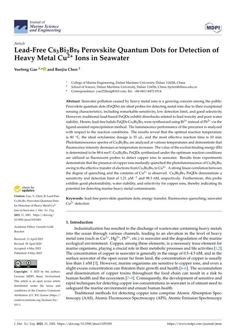 Pdf Lead Free Cs3bi2br9 Perovskite Quantum Dots For Detection Of