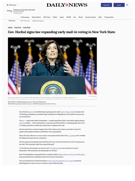 Gov Hochul Signs Law Expanding Early Mail In Voting In New York Pdf