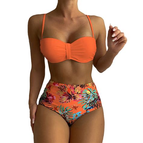 2 Piece Bikinis V Neck For Women Womens Bikini Sets High Waisted Two Swimsuits Floral Print