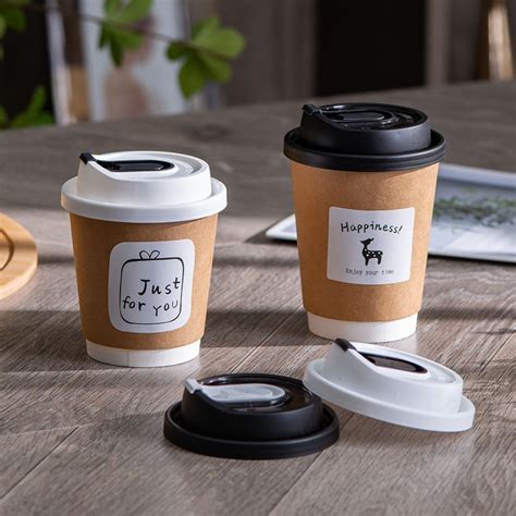 Disposable Hot Cup Paper Coffee Cup With Lid Milk Tea Soy Milk Thickened Double Hollow White