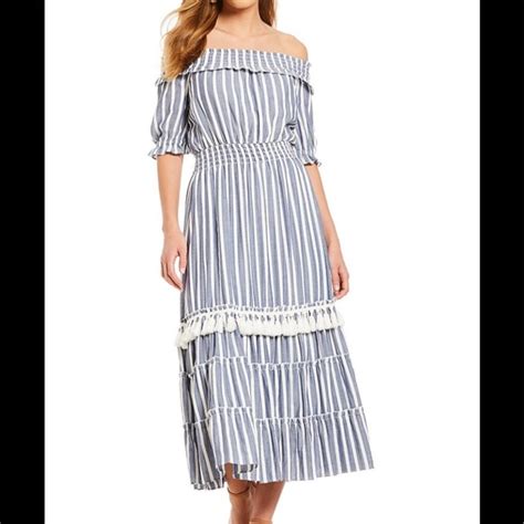 Gianni Bini Dresses Gianni Bini Striped Smocked Off The Shoulder