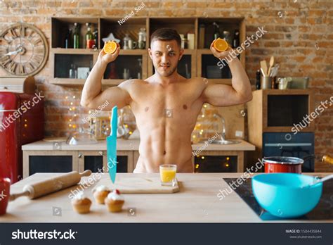 Man Naked Body Cooking Orange Juice Stock Photo 1504435844 Shutterstock