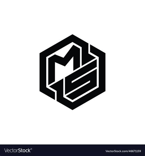 Ms Logo Monogram Gaming Hexagon Geometric Shape Vector Image