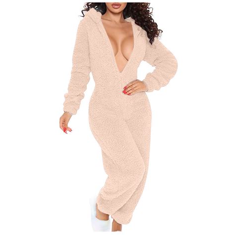 Onesie With Butt Flap Women Fuzzy Pajamas For Women Fleece Onesie Adult