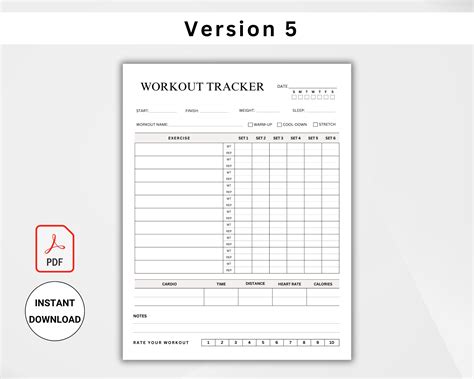 Workout Tracker Printable PDF. Exercise Tracker. Fitness Log. Daily