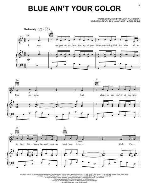 Blue Ain T Your Color By Keith Urban Sheet Music For Piano Vocal