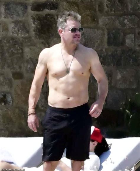 Matt Damon Goes Shirtless While Sunbathing Poolside With His Bikini Clad Wife In Mykonos Daily