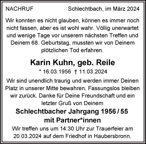 Traueranzeigen Von Karin Kuhn ZVW Trauer