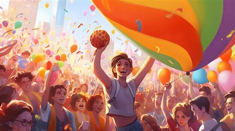 Desfile De Gays Y Lesbianas Con Una Bandera Arco Iris D A Del Orgullo Lgbtq D A Del Orgullio Gay