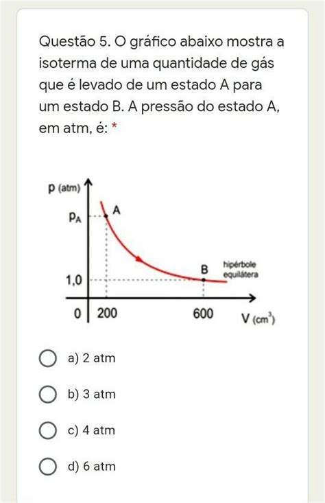 Ao Grafico Abaixo Mostra Isoterma De Uma Quantidade De Gas Resto Na