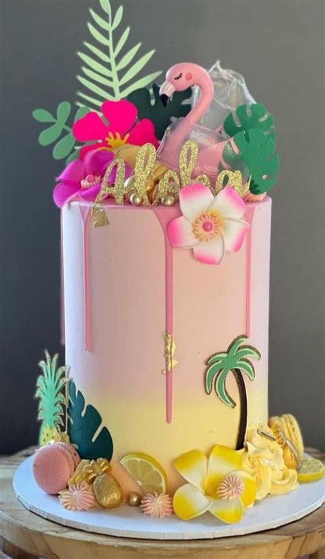 Tropical Flamingo Cake For A Hawaiian Birthday Party
