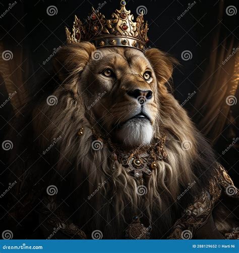 Generative AI Image of a Lion King Wearing Gold Crown and Royal ...