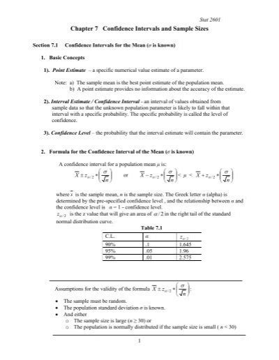 Chapter 7 Confidence Intervals And Sample Sizes