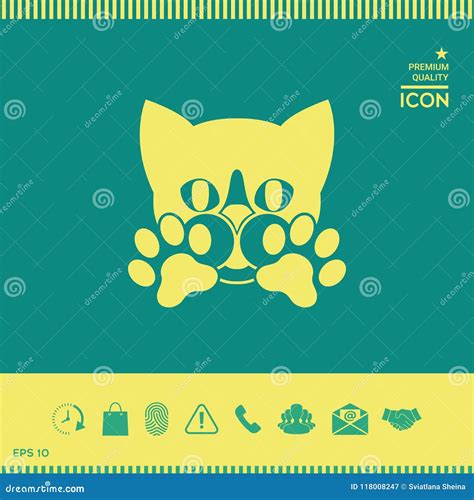 Cute Cat Paws Logo Symbol Protect Sign Stock Vector Illustration