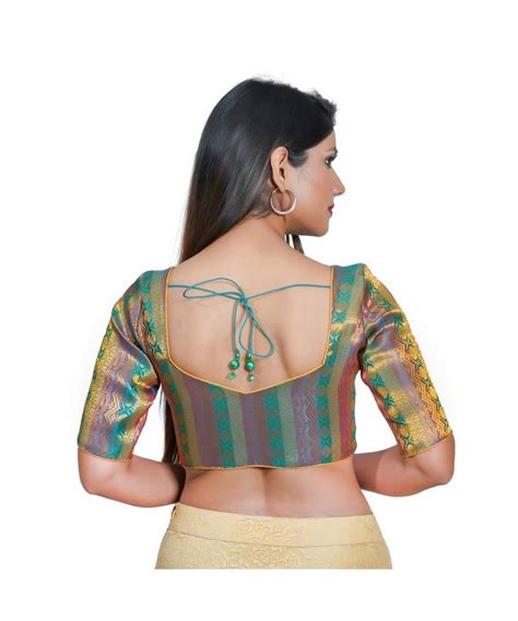 Muhenera Womens Jacquard Elbow Sleeves Saree Blouse Muhenera S 3393005