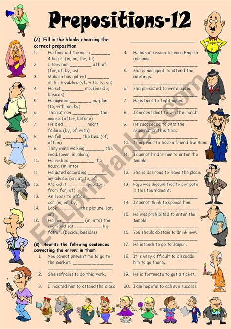 Exercises On Prepositions 12 Editable With Key Esl Worksheet By Vikral