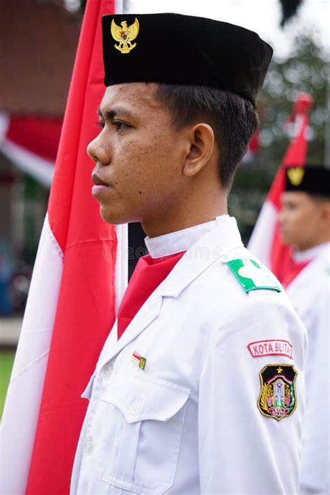 Paskibraka Indonesian Flag Raiser With National Flag During Grebeg