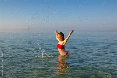 Beautiful Girl In Bikini Jumping Happy Girl On The Beach Fit Sporty Healthy Sexy Body In Bikini
