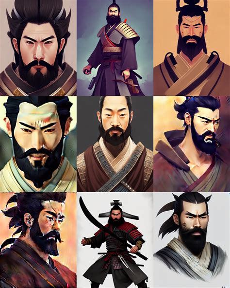 Character Concept Art Of A Male Samurai With Beard Stable