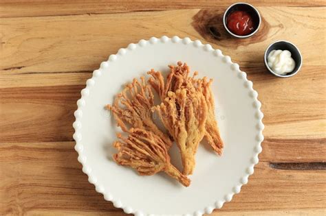 Crispy Enoki Mushrooms Tempura With Shoyu Sauce Stock Image Image Of
