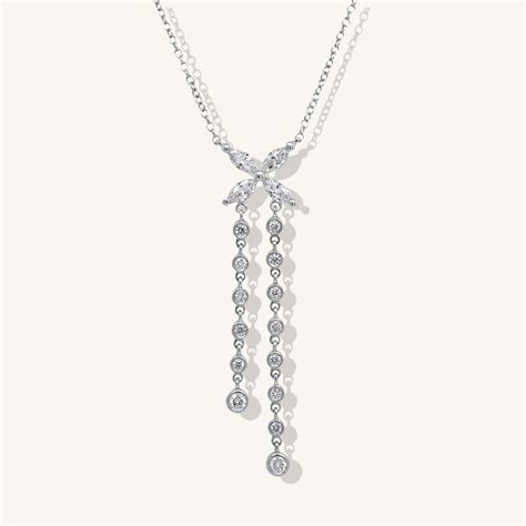 18k White Gold Double Strand Diamond Drop Necklace — Zoland