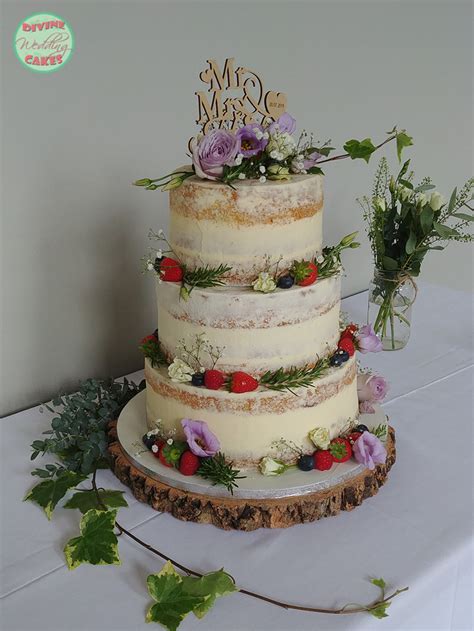 Semi Naked Cake With Gypsophila Wedding Cakes In Devon Cornwall Divine Wedding Cakes