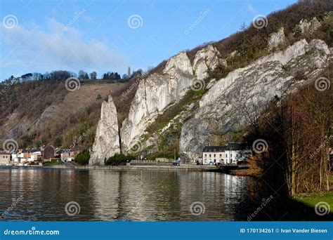 Meuse River Rock Dinant Belgium Stock Image Image Of Trees