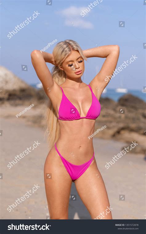 Sexy Blonde Bright Pink Bikini Relaxes Stock Photo Shutterstock