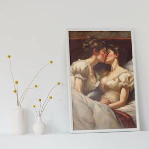 Sapphic Victorian Girls In Bed Wall Art Lesbian Retro Print Romantic Queer Couple LGBTQ