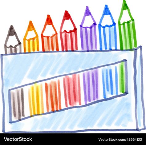 Child drawing of color pencil box Royalty Free Vector Image