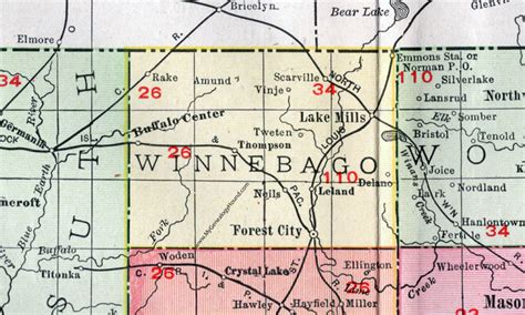 Winnebago County Iowa 1911 Map Forest City Lake Mills Buffalo