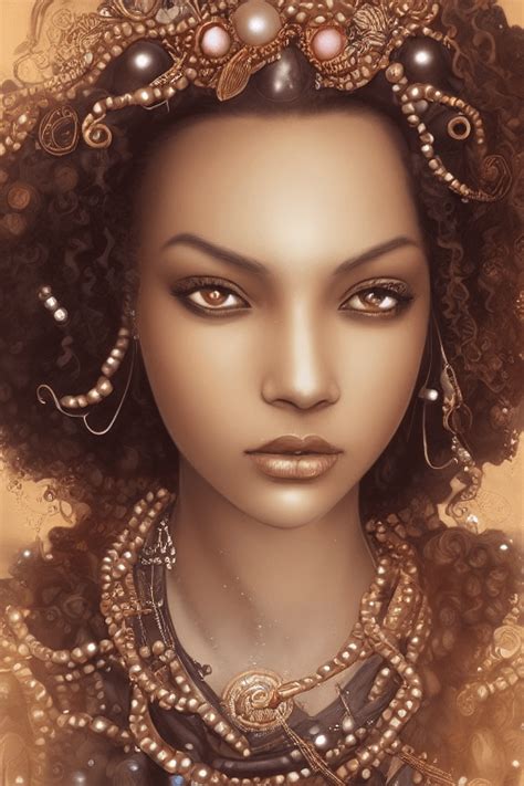 Digital Art Fractals African America Woman With Pearls And Jewels In